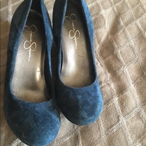 Jessica Simpson Blue Suede Wedge Heels